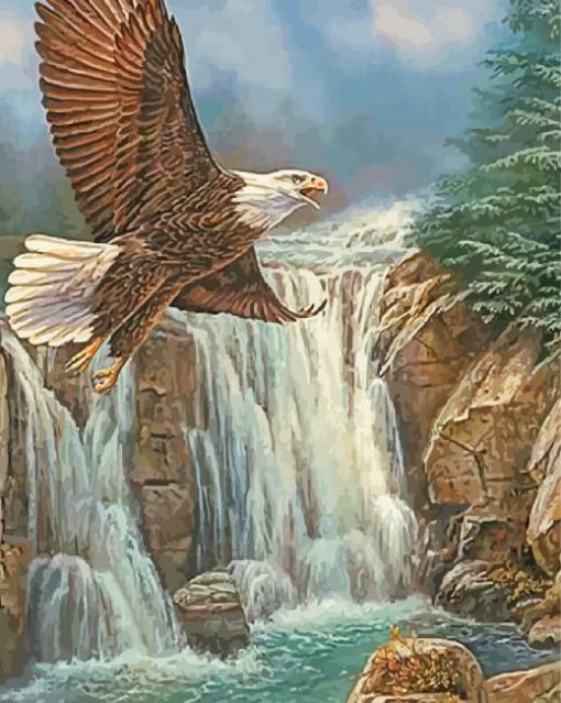 Eagle Over Waterfall Diamond Painting