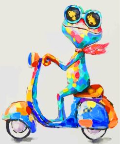 Frog On Scooter Diamond Painting