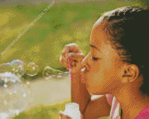 Girl Blowing Bubbles Diamond Painting