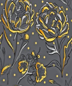 Grey And Golden Flowers Diamond Painting