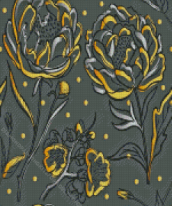 Grey And Golden Flowers Diamond Painting