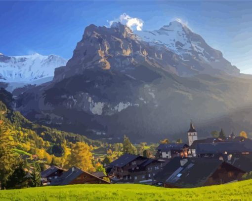 Grindelwald Mountain View Diamond Painting