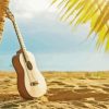 Guitar on Beach Palm Tree Diamond Painting