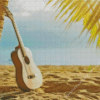 Guitar on Beach Palm Tree Diamond Painting