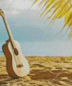 Guitar on Beach Palm Tree Diamond Painting