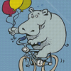 Hippo On Bike Holding Balloon Diamond Painting