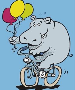 Hippo On Bike Holding Balloon Diamond Painting