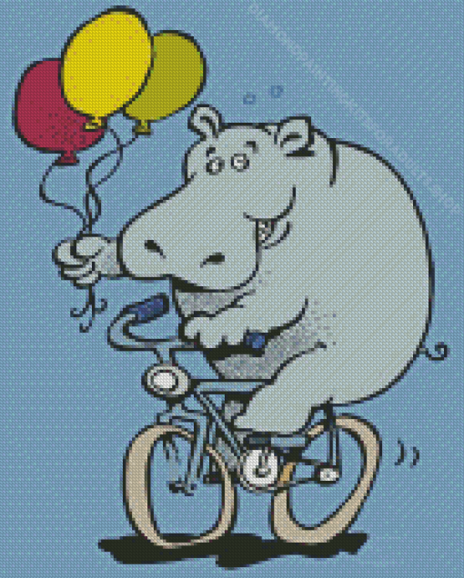 Hippo On Bike Holding Balloon Diamond Painting