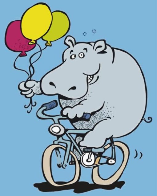 Hippo On Bike Holding Balloon Diamond Painting