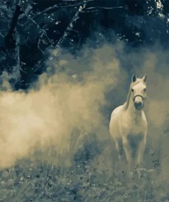 Horse In Smoke In The Forest Diamond Painting