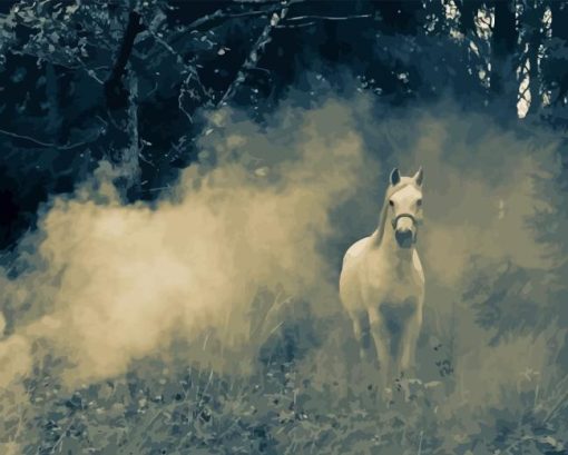 Horse In Smoke In The Forest Diamond Painting