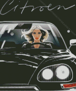 Illustration Woman With Car Diamond Painting