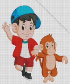 Kid And Monkey Art Diamond Painting