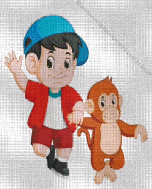 Kid And Monkey Art Diamond Painting