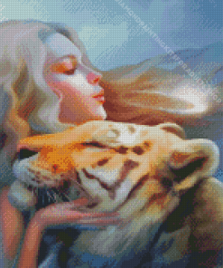 Lady With Tiger Diamond Painting