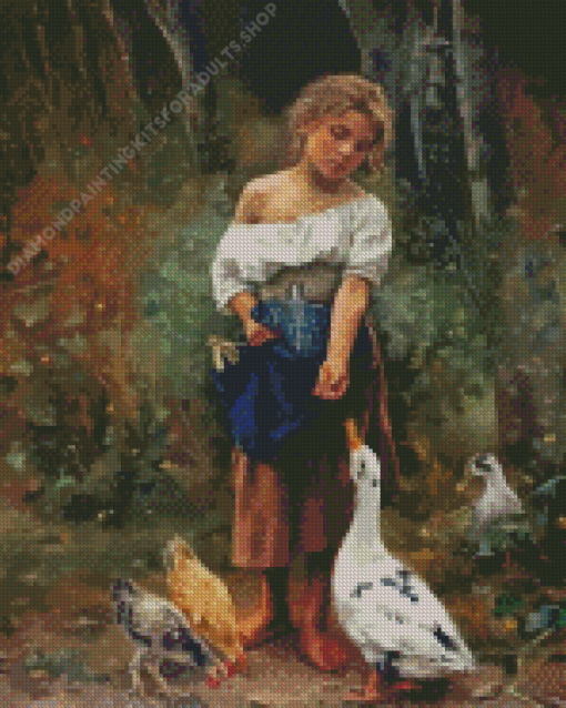 Little Girl With Ducks Diamond Painting