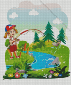 Little Girl Fishing Diamond Painting