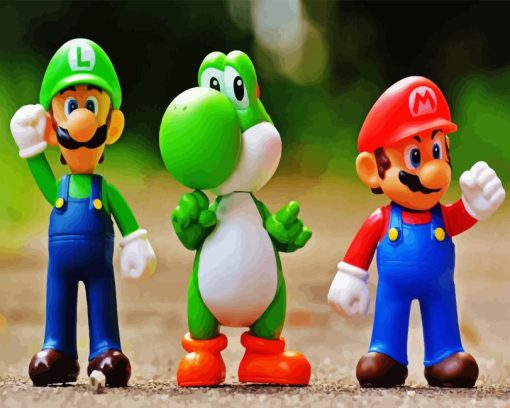 Luigi With Yoshi And Super Mario Diamond Painting