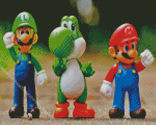 Luigi With Yoshi And Super Mario Diamond Painting