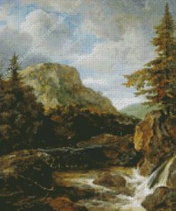 Mountain Landscape With Waterfall Diamond Painting