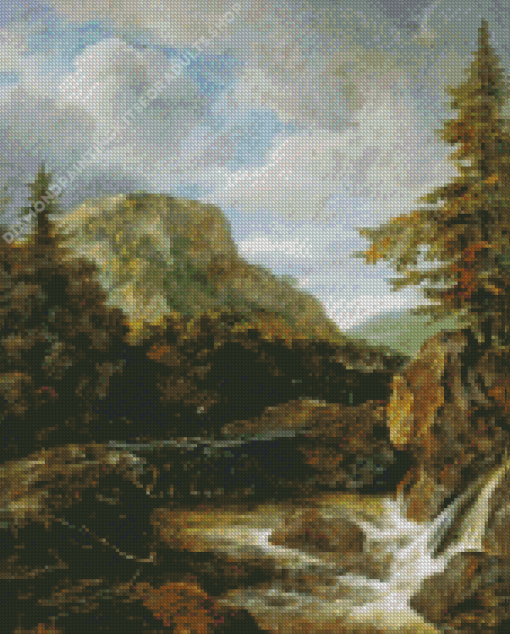 Mountain Landscape With Waterfall Diamond Painting