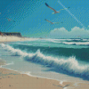 Ocean Beach With Flying Birds Diamond Painting