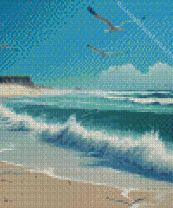 Ocean Beach With Flying Birds Diamond Painting