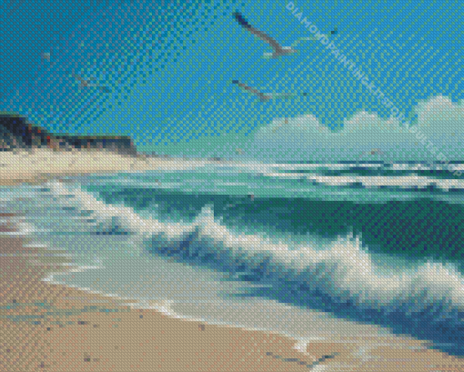 Ocean Beach With Flying Birds Diamond Painting