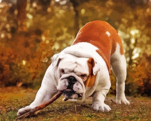 Old English Bulldog With Branch Diamond Painting