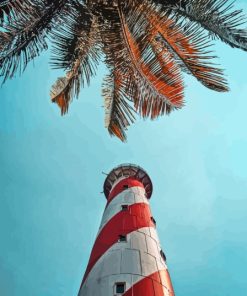 Palm Tree With Lighthouse Diamond Painting