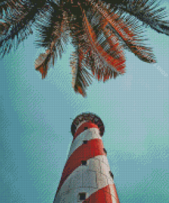 Palm Tree With Lighthouse Diamond Painting