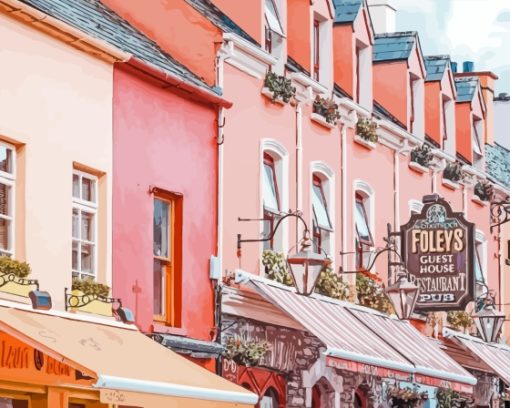 Pink Buildings in Kerry Ireland Diamond Painting