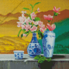 Pink Flowers Blue And White Chinese Vase Diamond Painting