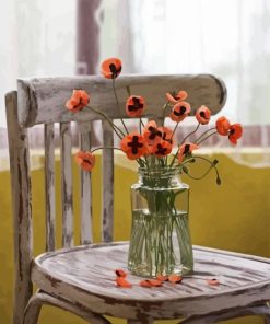 Poppies In Vase On Vintage Chair Diamond Painting