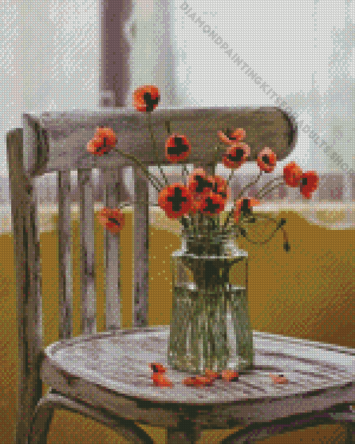 Poppies In Vase On Vintage Chair Diamond Painting