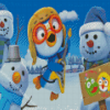 Pororo With Snowmen Diamond Painting