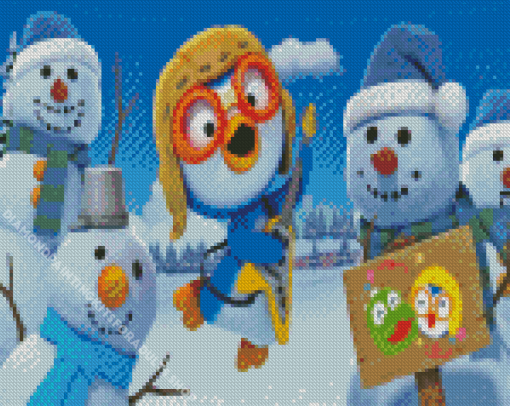 Pororo With Snowmen Diamond Painting