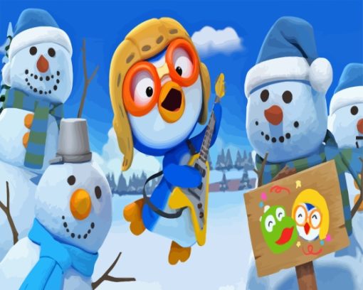 Pororo With Snowmen Diamond Painting