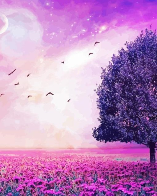 Purple Flowers Garden Diamond Painting