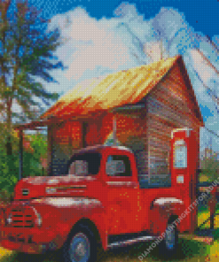 Red Old Gas Station Truck Art Diamond Painting