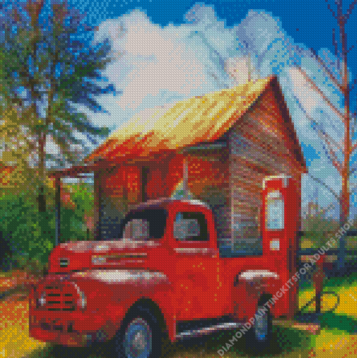 Red Old Gas Station Truck Art Diamond Painting