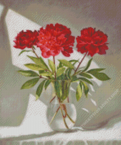 Red Peonies in Glass Diamond Painting