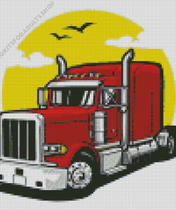 Red American Big Rig Art Diamond Painting