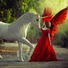 Red Angel And White Unicorn Diamond Painting