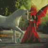 Red Angel And White Unicorn Diamond Painting