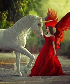 Red Angel And White Unicorn Diamond Painting