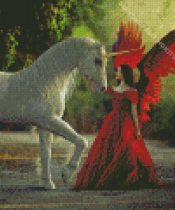 Red Angel And White Unicorn Diamond Painting