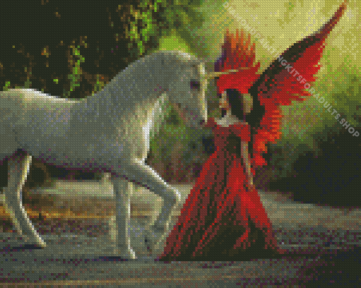 Red Angel And White Unicorn Diamond Painting