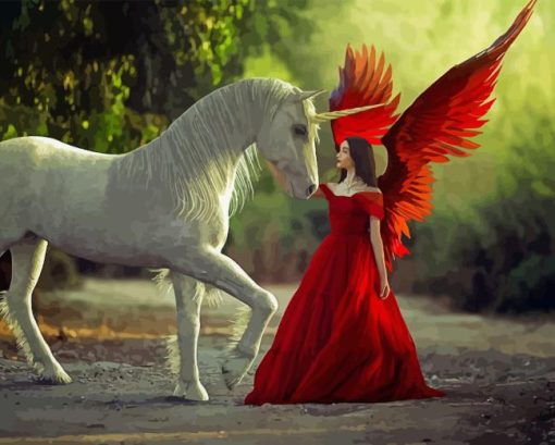 Red Angel And White Unicorn Diamond Painting