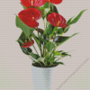 Red Flamingo Flower In Pot Diamond Painting